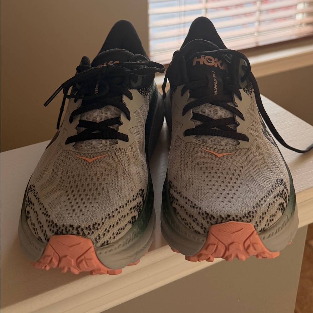 Brand New Hoka Womens Light Gray and Black Trail Running Shoes